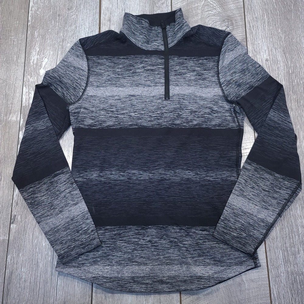 Lululemon Speed 1/4 Zip Pullover Mens Small Gray Black Stripe Long Sleeve Top